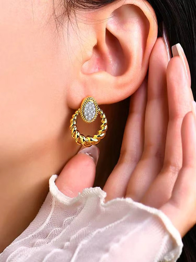Huitan Ohrringe, Gold Farbe, Zirkonia, Damen - Bild 5