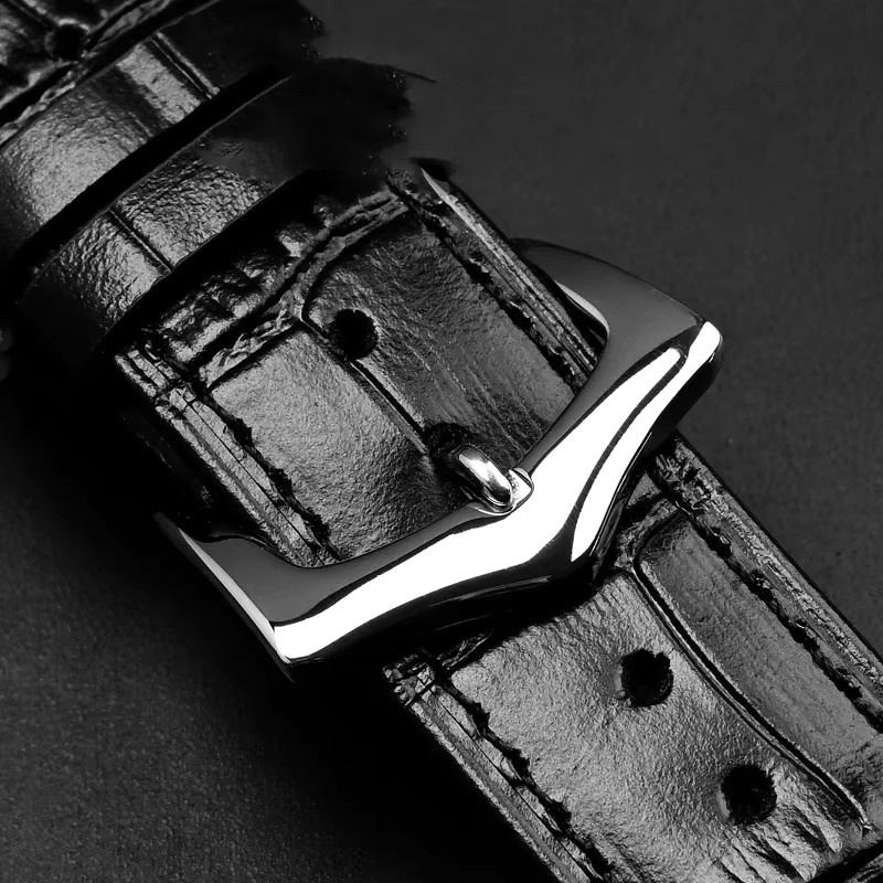 olevo Uhrenarmband Kalbsleder, Edelstahl, Schwarz, Unisex - Bild 3