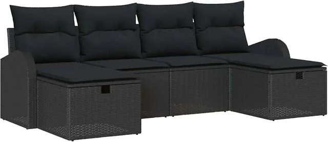 vidaXL Garten-Sofa-Set 6-teilig aus Poly Rattan und Stahl in Schwarz mit UV-beständigen Kissen - Bild 1