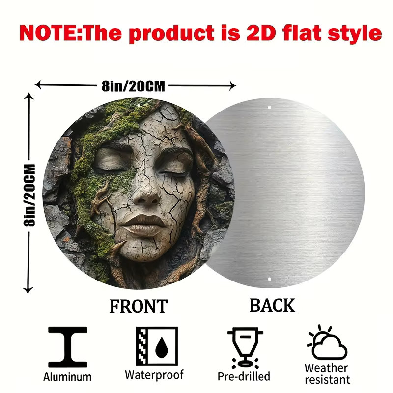 Potdemiel Vintage Aluminium-Metallschild Rund mit Natur- und Porträt-Design, Mehrfarbig, Durchmesser: 20,32 cm - Bild 2