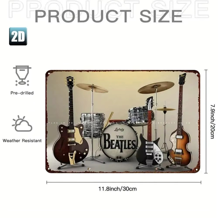 Vintage Retro Metall-Blechschild The Beatles Band Logo Aluminium Wandkunst, Mehrfarbig, Breite: 20,32 cm, Höhe: 30,48 cm - Bild 2