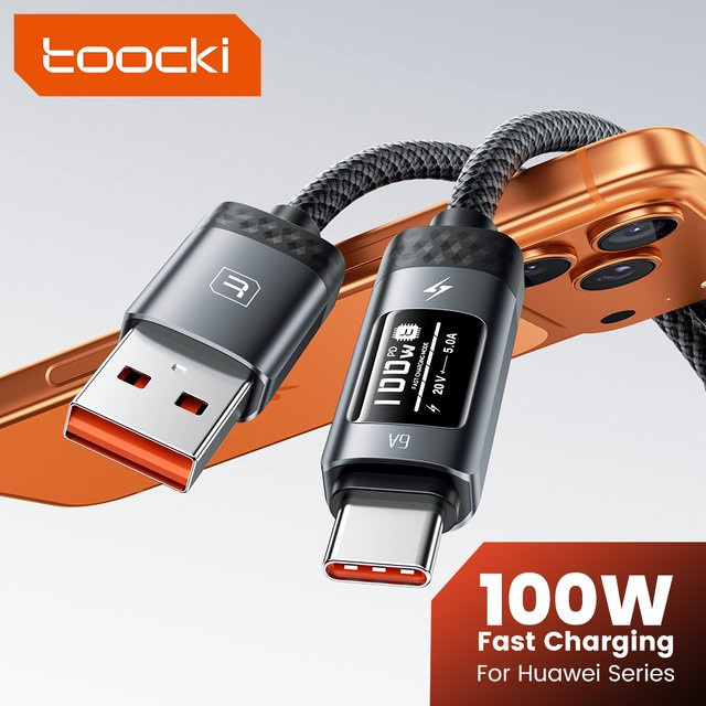 Toocki X111 USB-C-Kabel mit 100 W Schnellladung und OLED-Digitalanzeige, Schwarz - Bild 1