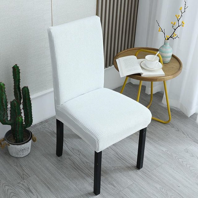 Elastischer Jacquard-Esszimmerstuhlbezug von Chocolate Home in Weiß mit langer Rückenlehne - Bild 1