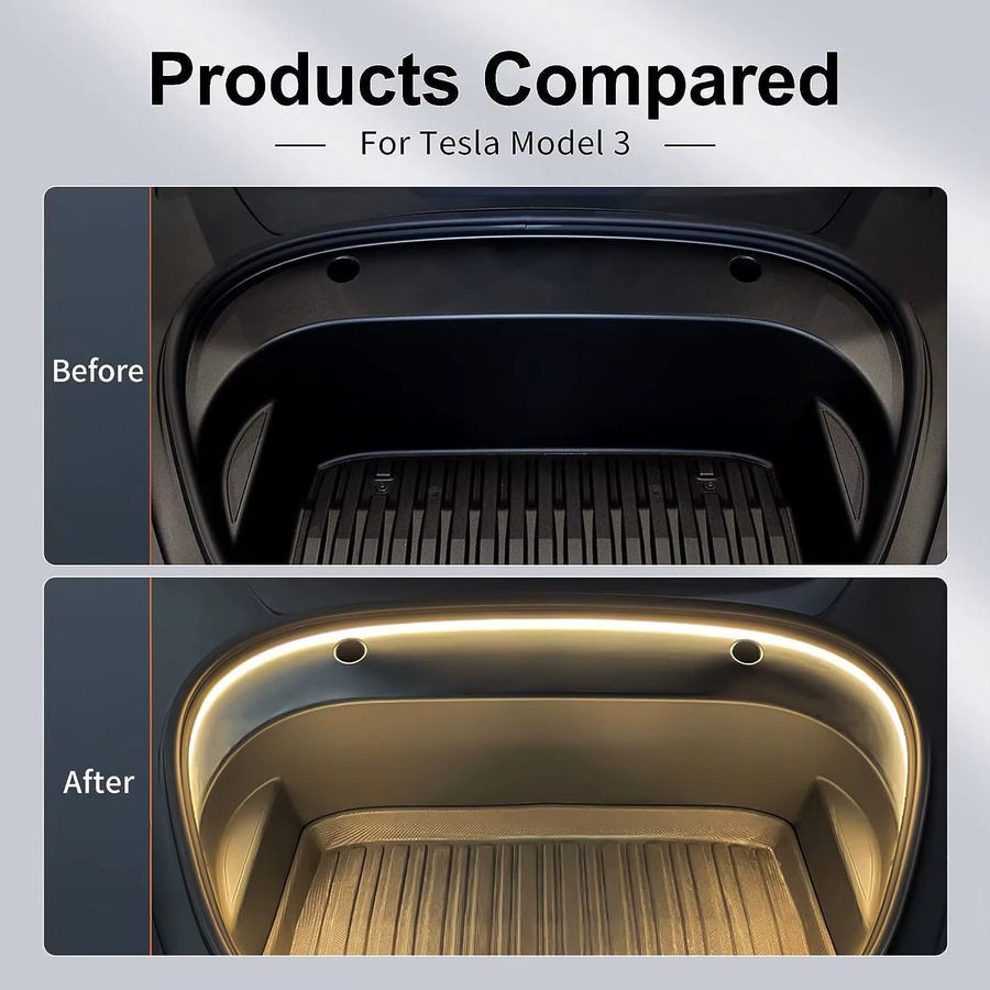 AnautosL LED Umgebungsumrandung für Tesla Modell 3 und Model Y 2021-2023, flexible Silikon Lichtleiste für den Frunk, 12 V - Bild 5