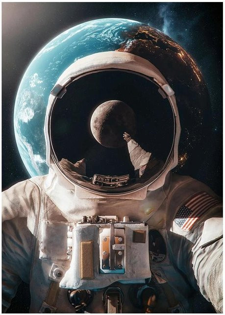 Moderne Leinwandmalerei PanitingArt Astronaut trinkt Bier auf dem Mond, Breite: 40 cm, Höhe: 60 cm, Farbe: Violett/Mehrfarbig - Bild 1