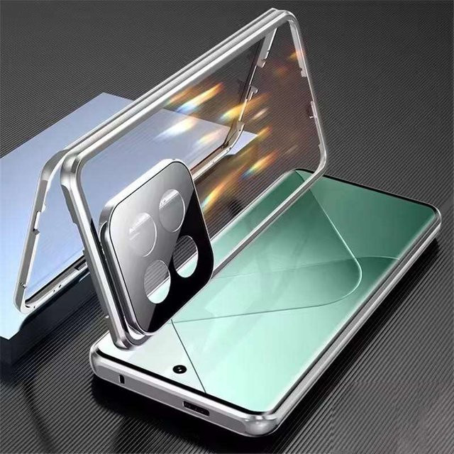 Schutzhülle für Xiaomi 15T Pro mit beidseitigem gehärtetem Glas und Metallrahmen sowie Vollschutz für die Linsen in Silber - Bild 1