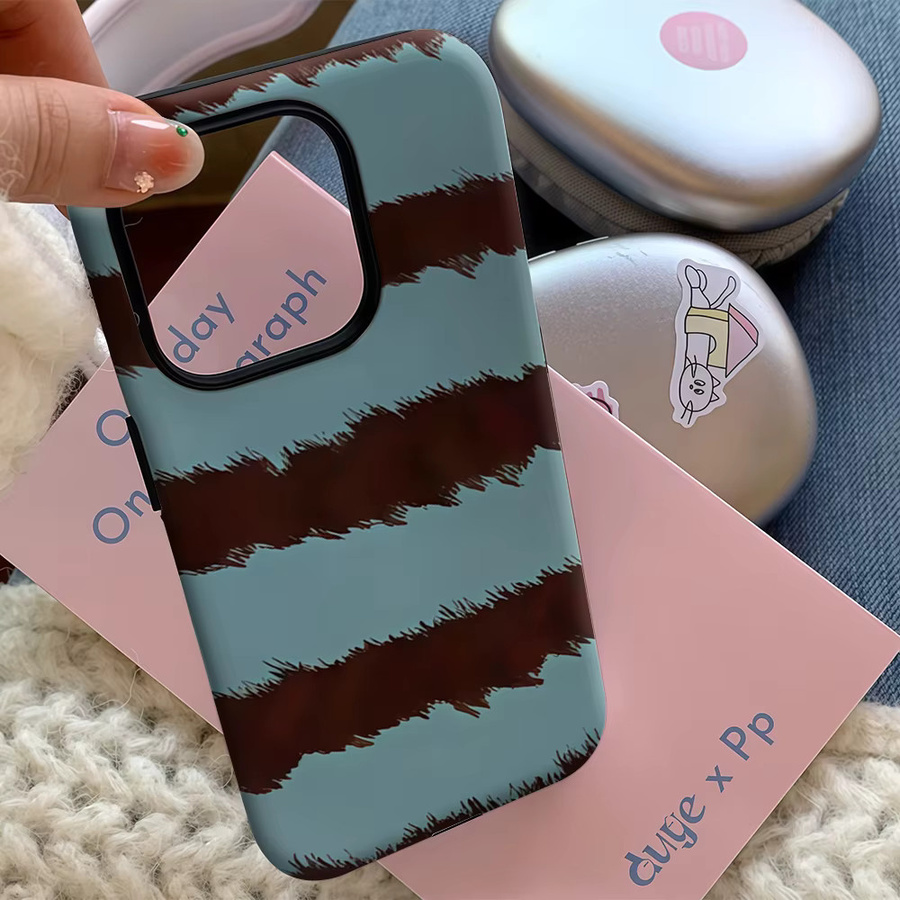 Handyhülle mit dunkelblauen und roten Streifen für Apple iPhone 11 bis iPhone 17 Pro Max Plus mit doppelschichtiger Rückseite - Bild 1