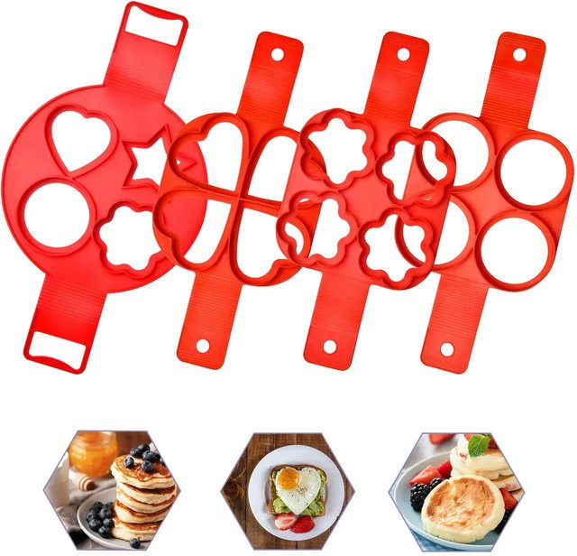 Buyyes Silikon Pfannkuchenring für Ei und Pfannkuchen in Rot, runde Form - Bild 1