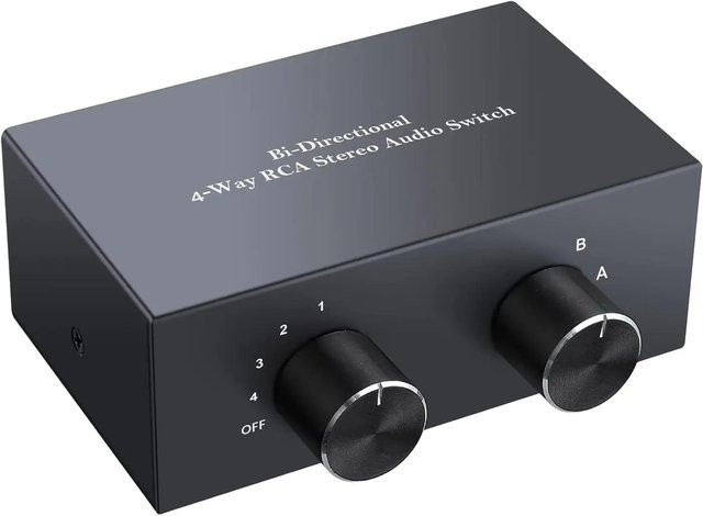 Zyker 4-Wege Stereo Bidirektionaler Audio-Umschalter 2x4/4x2 Kanal RCA Splitter Selector für DVD-Soundsysteme schwarz - Bild 1