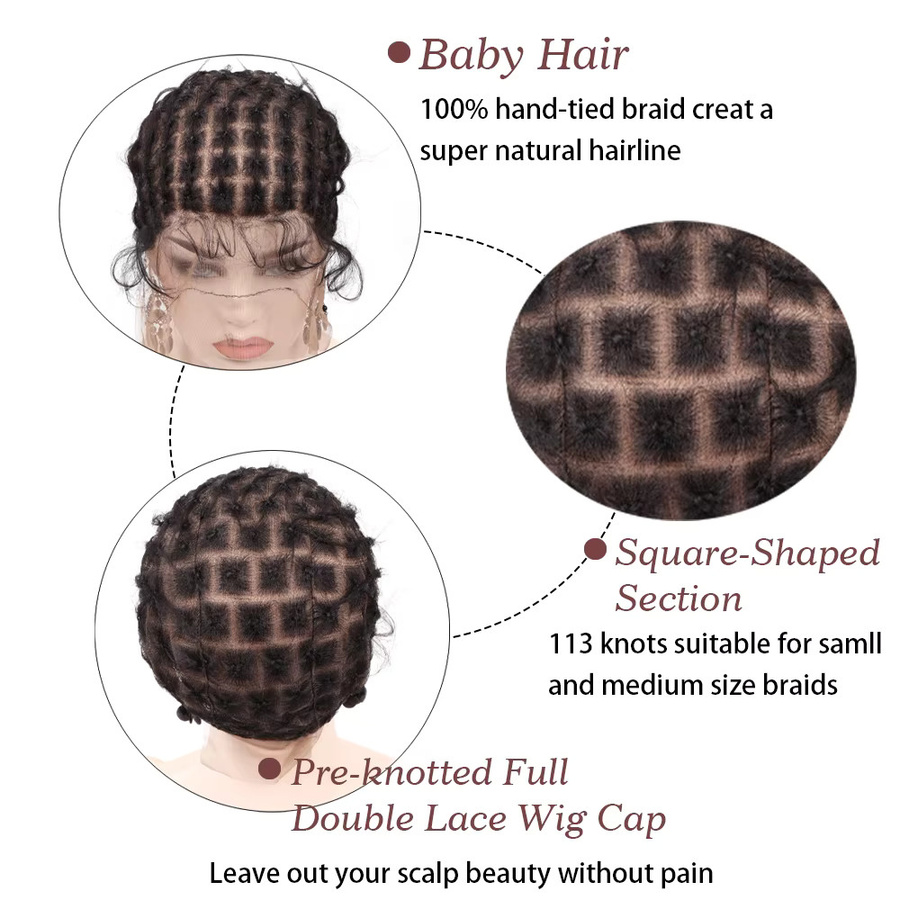 plussign Perückenkappe, Doppel Volle Spitze, Beige Schwarz, 113 Knoten, mit Babyhaar HD Spitze - Bild 4
