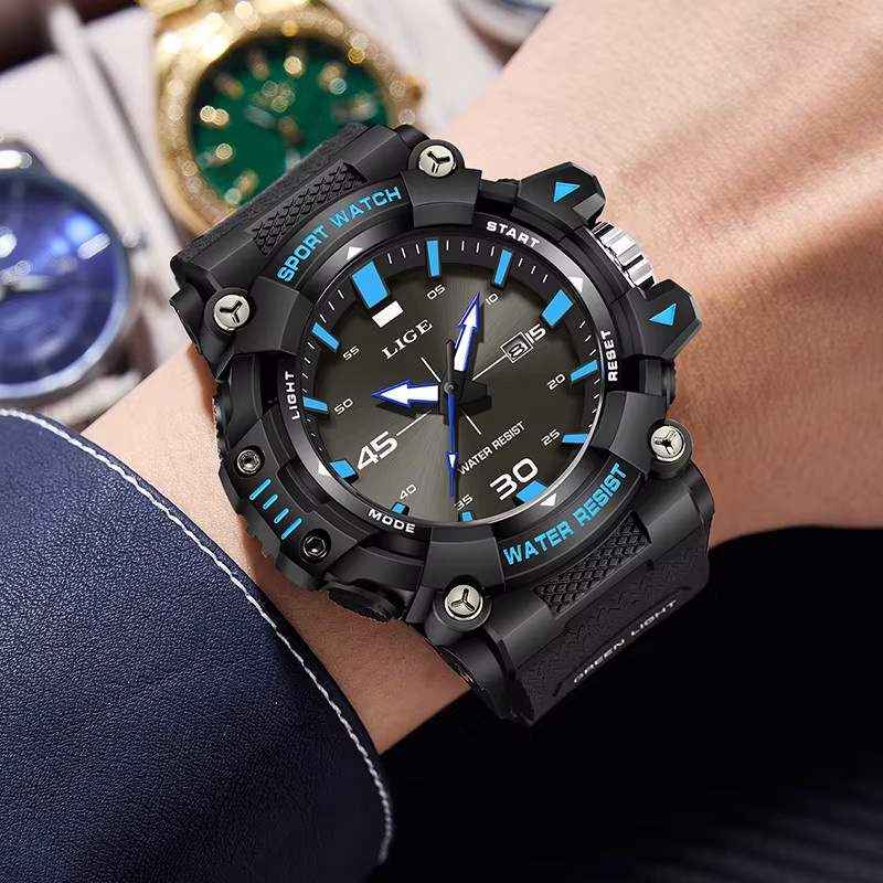LIGE Armbanduhr Chronograph, Quarz, Edelstahl, Schwarz, Herren - Bild 5