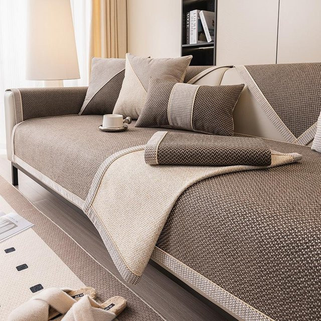 WEC ECO Sofasitzbezug aus Baumwolle und Leinen in Beige mit Anti-Rutsch-Funktion, B/T/H: 160 x 90 cm - Bild 1
