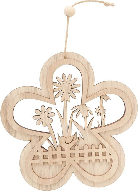 VBS Blumen-Anhänger Vogel am Gartenzaun Fensterdeko in Beige und Holzoptik - Bild 1