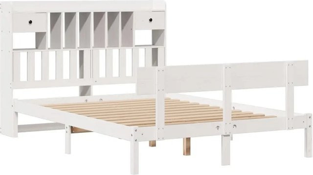 vidaXL Massivholzbett aus Kiefer mit Regal und Schubladen in Weiß, B/T/H: 140 x 190 cm - Bild 1