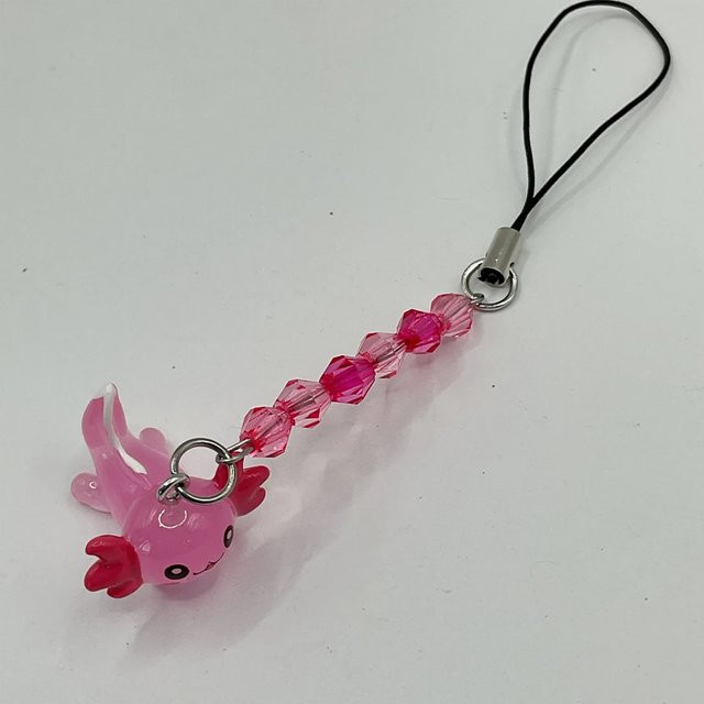 Niedriger Axolotl Handy-Anhänger aus Harz als Kawaii Tier Lanyard Gurt in Pink oder Grün - Bild 1