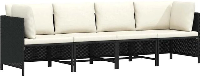 vidaXL 4-Sitzer Gartensofa in U-Form aus schwarzem Poly-Rattan mit Auflagen und Metallrahmen - Bild 1