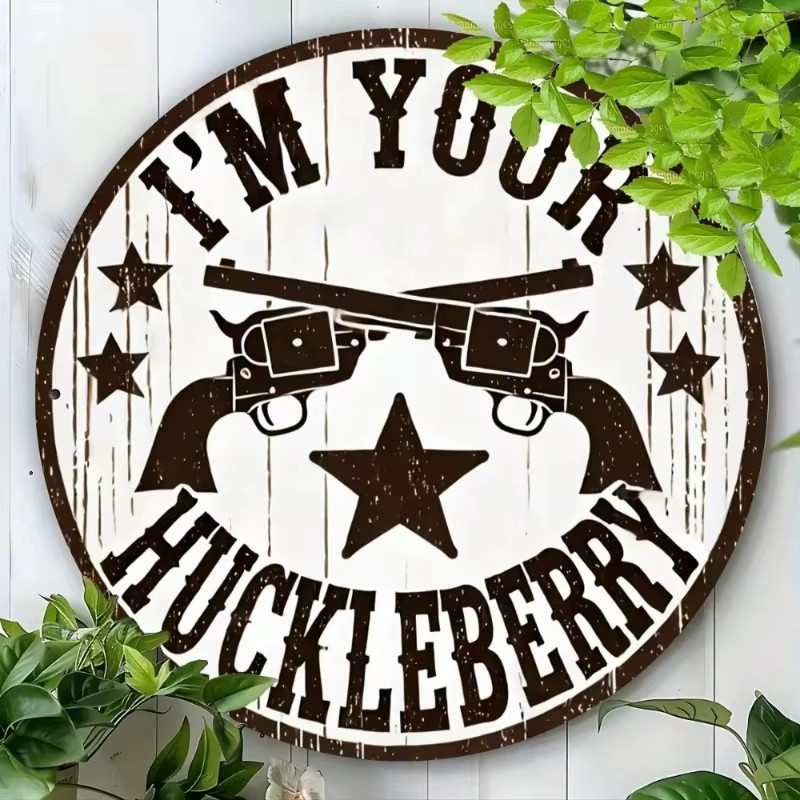 Rundes Wandschild aus Holz im Vintage-Stil mit I'm Your Huckleberry Design von Potdemiel, Durchmesser: 20 cm - Bild 3