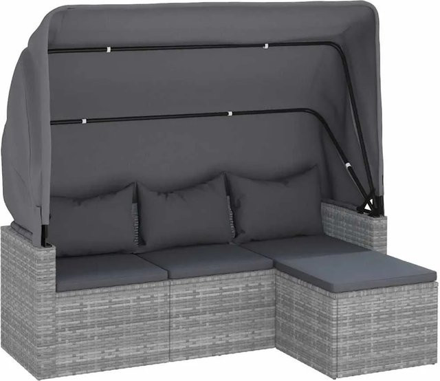 vidaXL 3-Sitzer-Gartensofa mit Baldachin und passendem Hocker aus Poly-Rattan in Grau/Anthrazit, B/T/H: 178 x 151,5 x 64 cm - Bild 1