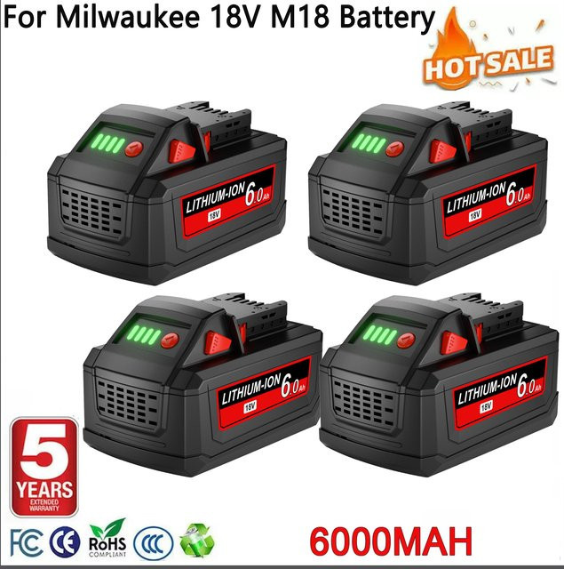 Bonacell Ersatzakku 6000 mAh für Milwaukee M18 18V Li-Ion Akku, kompatibel mit 48-11-1815 und 48-11-1850 Elektrowerkzeugen, lila-schwarz - Bild 1
