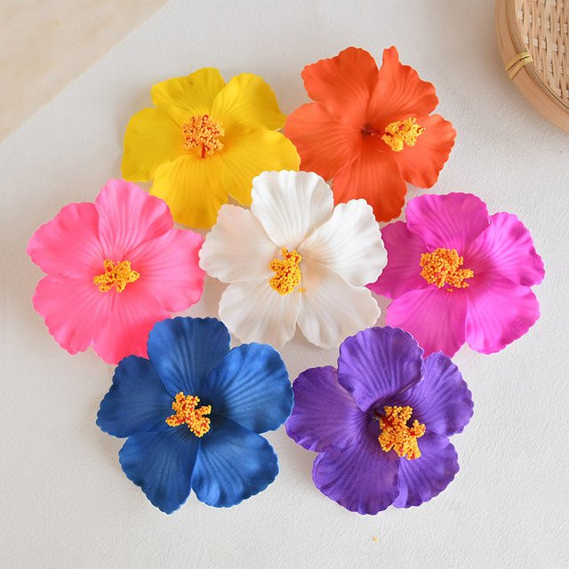 ZQNYCY Künstliche Hibiskusblüten in Lila für Sommer, Hochzeit und Geburtstagsfeiern, 5 Stück - Bild 1