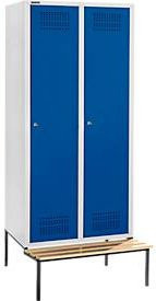 Schäfer Shop Genius Kleiderspind mit Sitzbank, 2 Abteile, Zylinderschloss, lichtgrau/enzianblau, B/T/H: 400 mm Abteilbreite - Bild 1