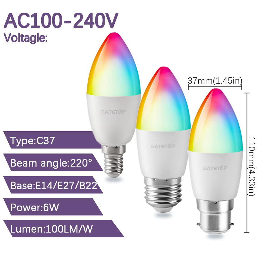 2er-Set RGB LED Kerzenlampen mit 16 Farben, dimmbar per Fernbedienung, E14 E27 B22 Fassung, Mehrfarbig - Bild 2
