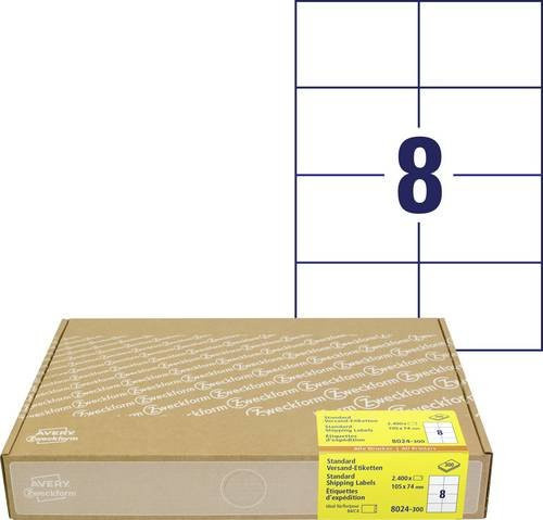 Avery Zweckform Versand-Etiketten 8024-300 Weiß, 2400 Stück, B: 10,5 cm x H: 7,4 cm, Permanent Kraftkleber für Laserdrucker - Bild 1
