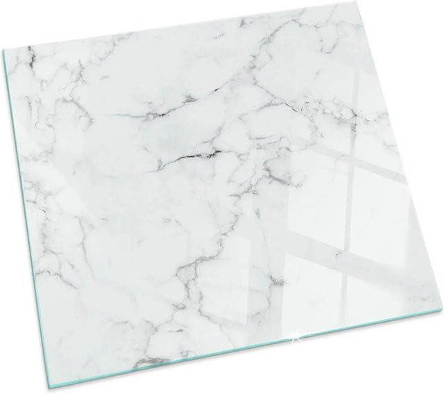 Tulup Glasplatte für Kamin in Weiß mit geädertem Marmormuster, B/T: 60 x 60 cm - Bild 1