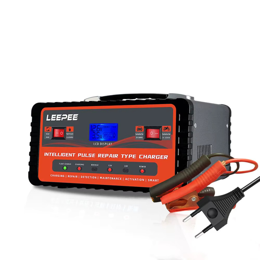 Digitales LCD Display Smart Batterie Ladegerät mit Puls Reparaturfunktion für Auto, SUV, Motorrad und Lkw, 12V/24V, 300Ah, Schwarz und Rot - Bild 5