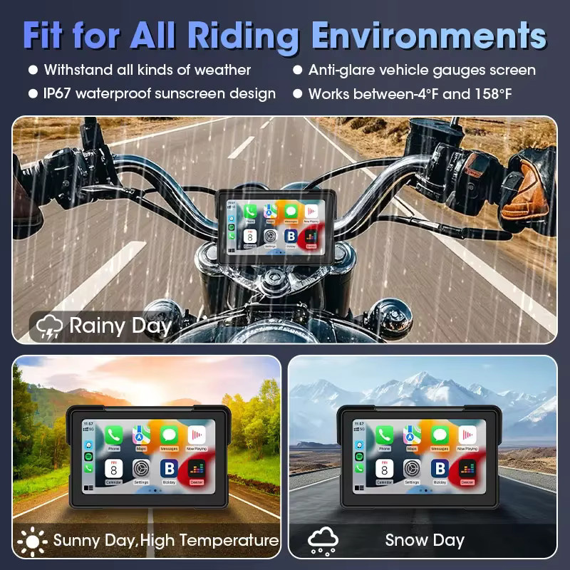 Jansite Motorrad DVR Navigation mit 7 Zoll 4K Display, Wasserdichtes Wireless Android Auto und Apple CarPlay Display in Schwarz - Bild 3