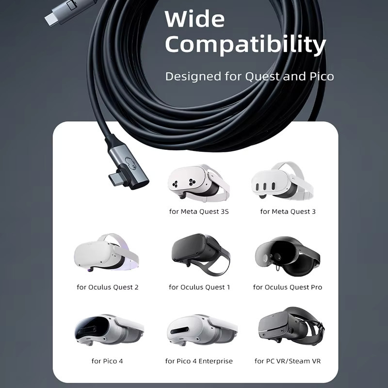 CABLETIME USB-C VR-Verbindungskabel in Schwarz für Meta Quest 3S, 3, 2 und Pro sowie Oculus Quest zur PC VR und Steam VR Nutzung mit 18W Ladeleistung und 5Gbps Datentransfer - Bild 6
