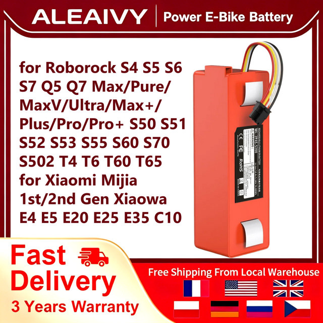 Ersatzakku 14,4V für Roborock S4 S5 S6 S7 Q5 Q7 Max Pure MaxV Ultra Max Plus Pro S50 S51 S52 S53 S55 S60 S70 S502 T4 T6 T60 T65 und Xiaomi Mijia 1./2. Generation Xiaowa E4 E5 E20 E25 E35 C10 mit 5200 mAh - Bild 1
