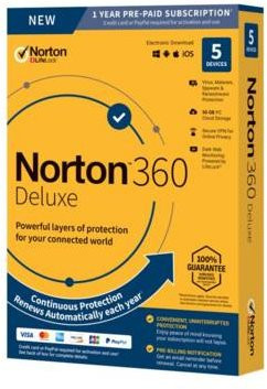 Norton Symantec 360 Deluxe Antivirus Security Subscription für 5 Peripheriegeräte mit 50GB Onlinespeicher (1 Jahr) - Bild 1