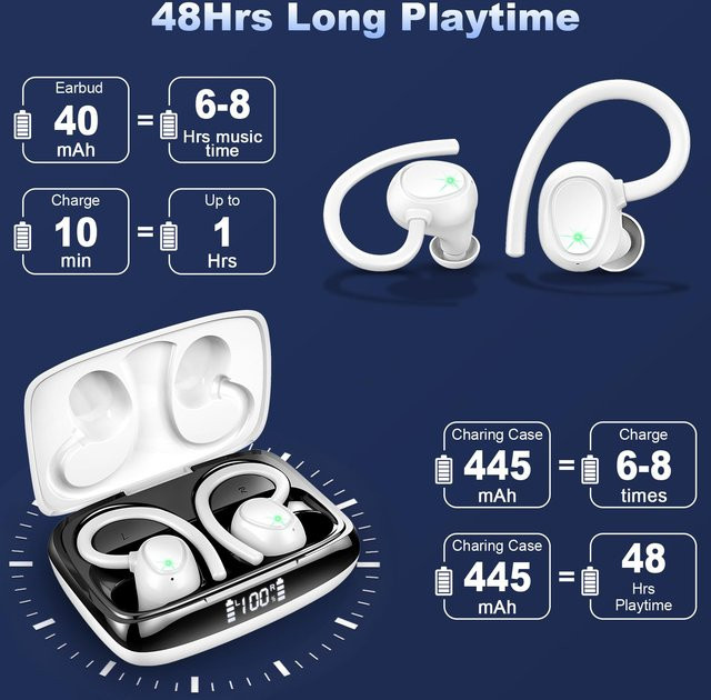 Kuizil Bluetooth 5.3 In-Ear Kopfhörer mit Geräuschunterdrückung und Stereo-Bass, IP7 wasserdicht, 48 Stunden Wiedergabezeit, Schwarz oder Weiß - Bild 1
