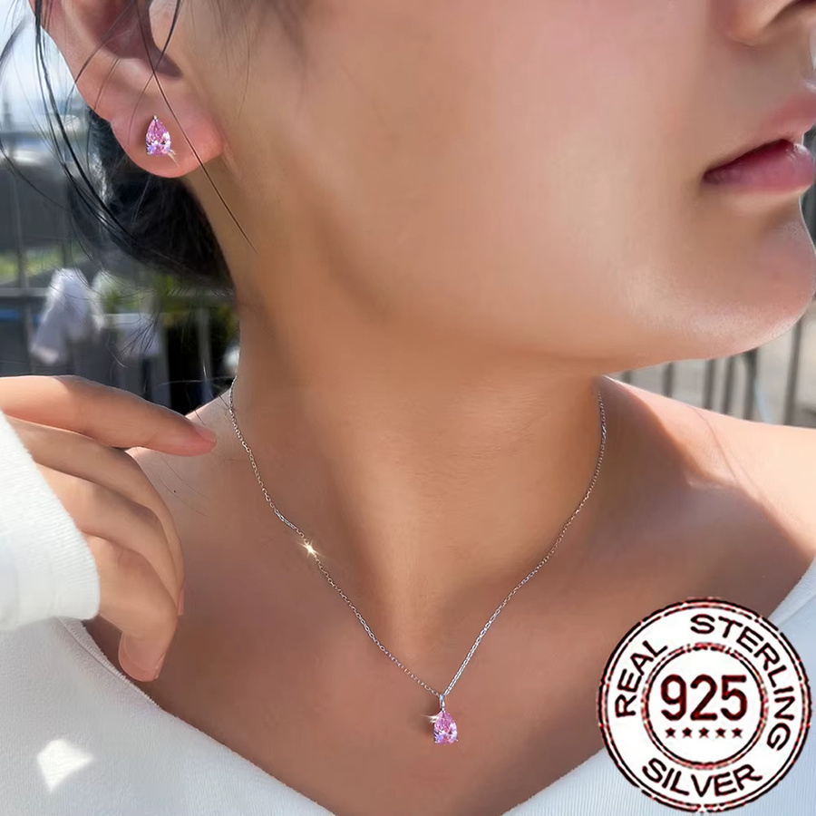 CWWZircons Schmuck-Set, 925 Silber, Rosa Zirkonia, Damen - Bild 2