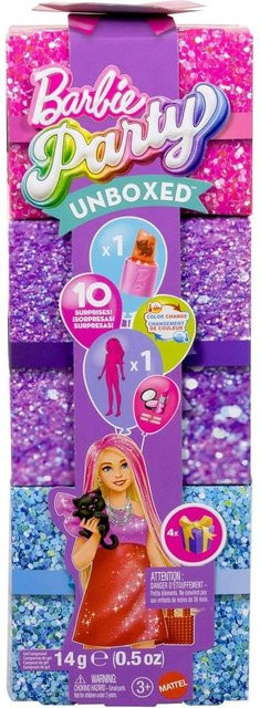 Mattel Barbie Party Unboxed Glam Party Modepuppe mit 10 Überraschungen - Bild 1