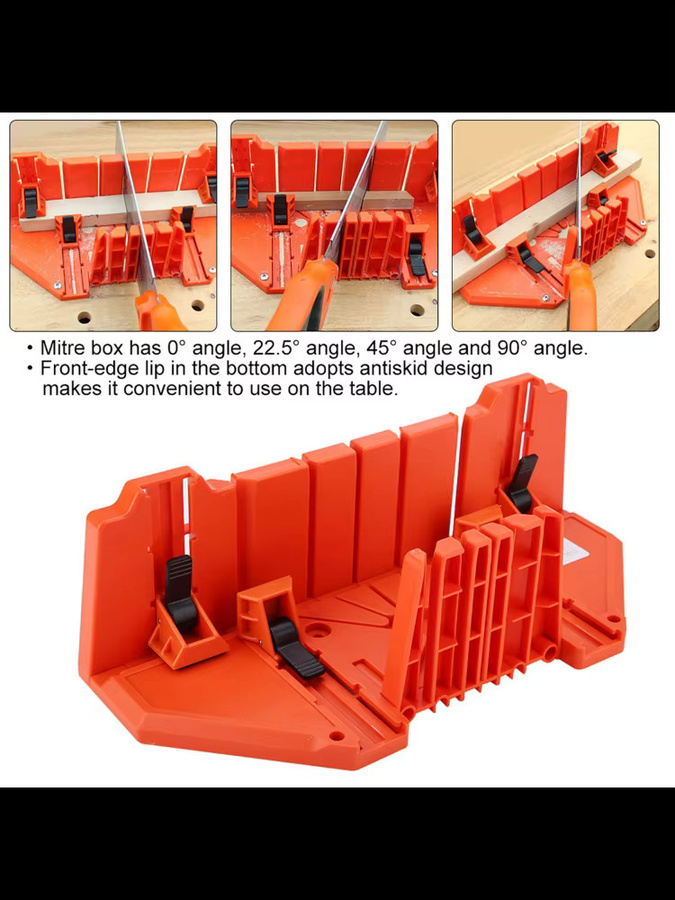 Qiilu Gehrungssägebox aus Kunststoff in Orange mit Klemme für Holzschnitt und Astschnitt, 35,5 x 15,0 x 11,0 cm - Bild 3