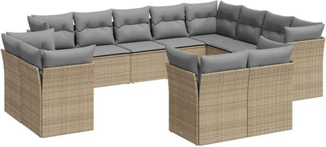 vidaXL 12-tlg Garten-Sofagarnitur in U-Form aus Poly-Rattan in Beige mit Sitzkissen und Rückenkissen inklusive Stauraum - Bild 1