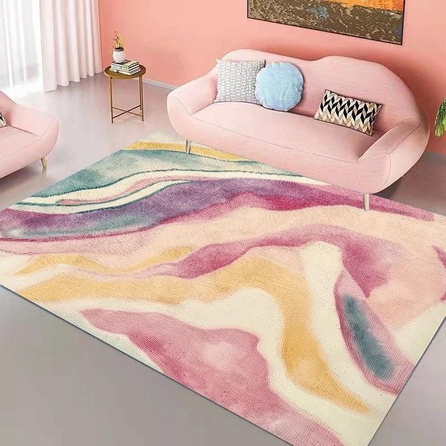 JGJG Regenbogen Wohnzimmerteppich Rosa Modern Weich für Kinderzimmer und Schlafzimmer B: 120 cm, T: 160 cm - Bild 1