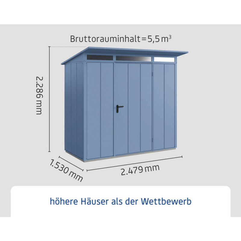 Ecostar Gerätehaus Elegant-P aus Metall in Blau, B/H/T: 238 x 228,6 x 107,8 cm - Bild 3