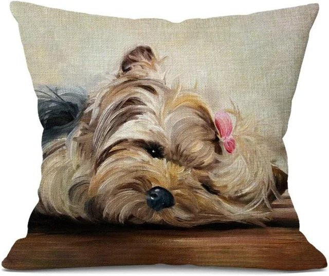 Handbemalter Bulldoggen Kissenbezug aus Plüsch, Mehrfarbig, B/B: 30 x 30 cm - Bild 1
