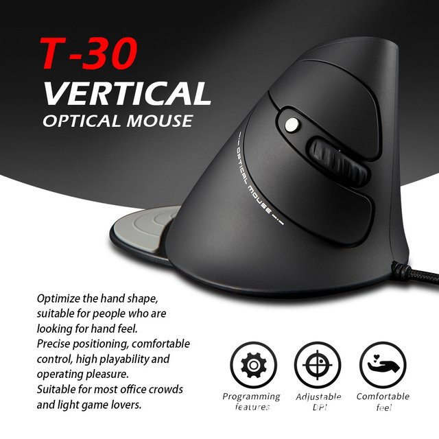 Zelotes T-30 Vertikale Optische Gaming-Maus in Schwarz mit 6 programmierbaren Tasten und 4-stufiger DPI-Einstellung - Bild 1
