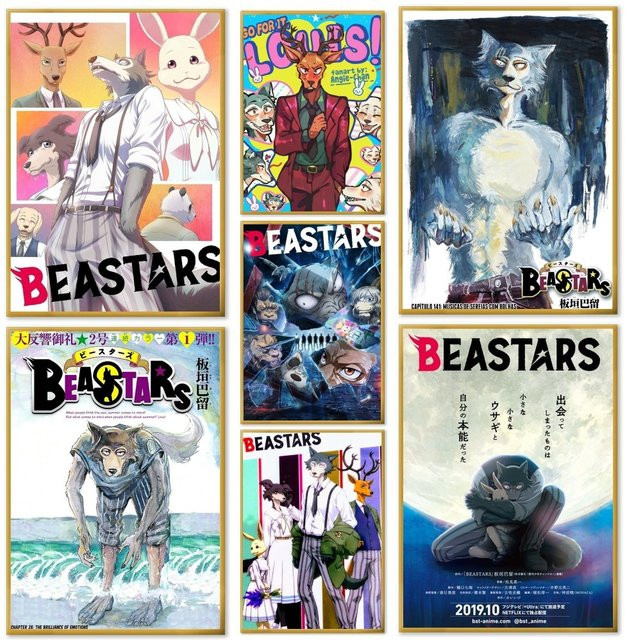 Moetch Beastars Legosi Anime Poster Selbstklebender Wasserdichter Wandaufkleber aus Papier, Mehrfarbig - Bild 1