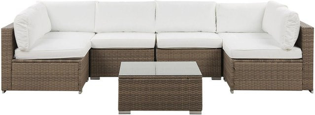 Beliani Lounge Set BELVEDERE Gartenmöbel Set in Braun und Weiss mit Polsterung und Kissen, B/T/H: 280 x 140 x 63 cm - Bild 1
