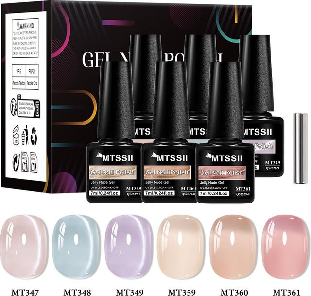Mtssii Jelly Gel Nagellack-Set, 7-teilig, mit Katzenaugen-Magnetgel und Glasperlen - Bild 1