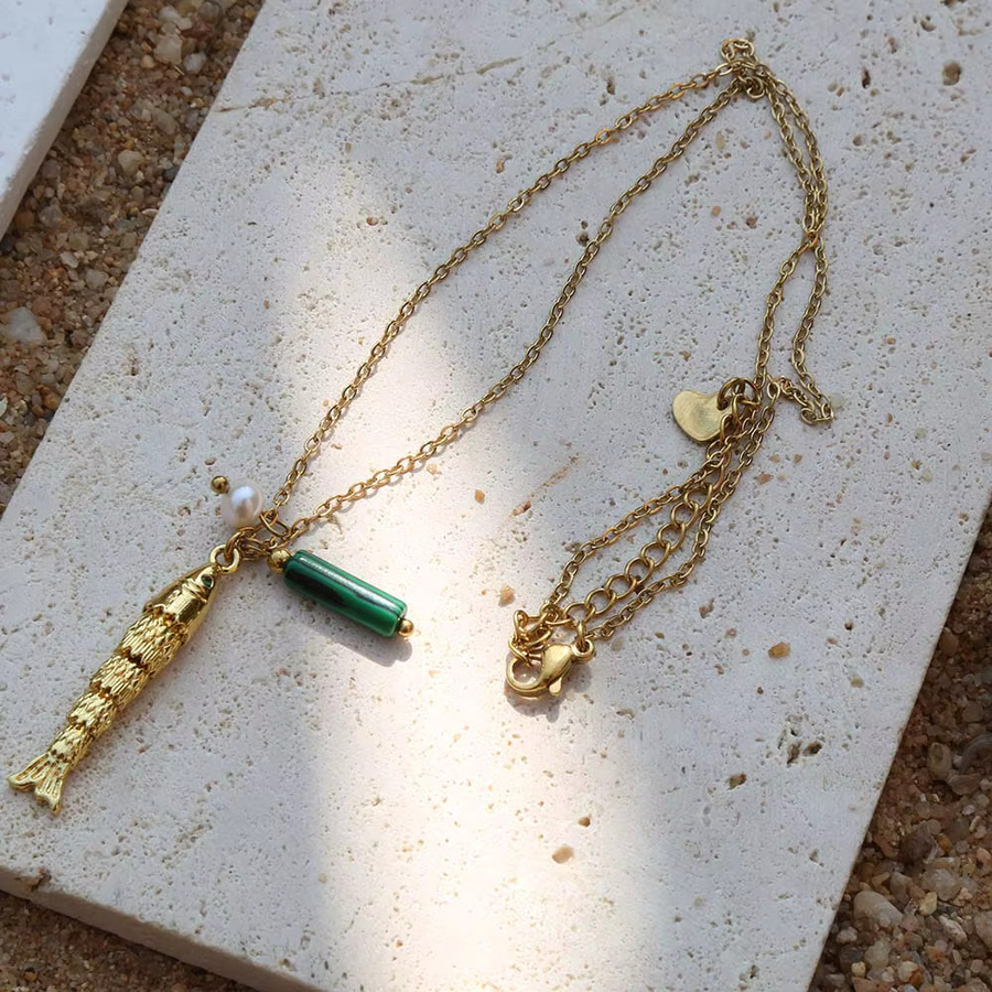 Fischanhänger Edelstahl, Gold, Kette - Bild 4