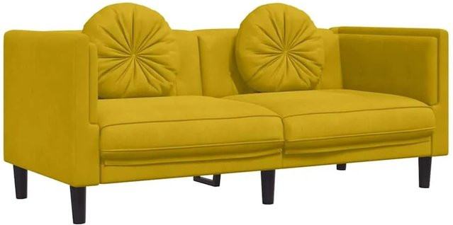vidaXL 2-Sitzer Sofa aus Samt mit Kissen in Gelb, modernes Polstersofa mit Massivholzrahmen - Bild 1