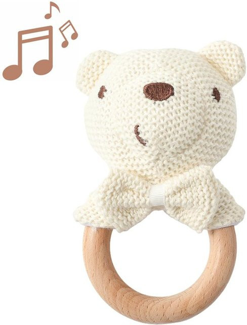 Binchi Outdoor Product Babyrasselspielzeug Bär, Häkeltier, Holzbeißring, ab 0 Jahre - Bild 1