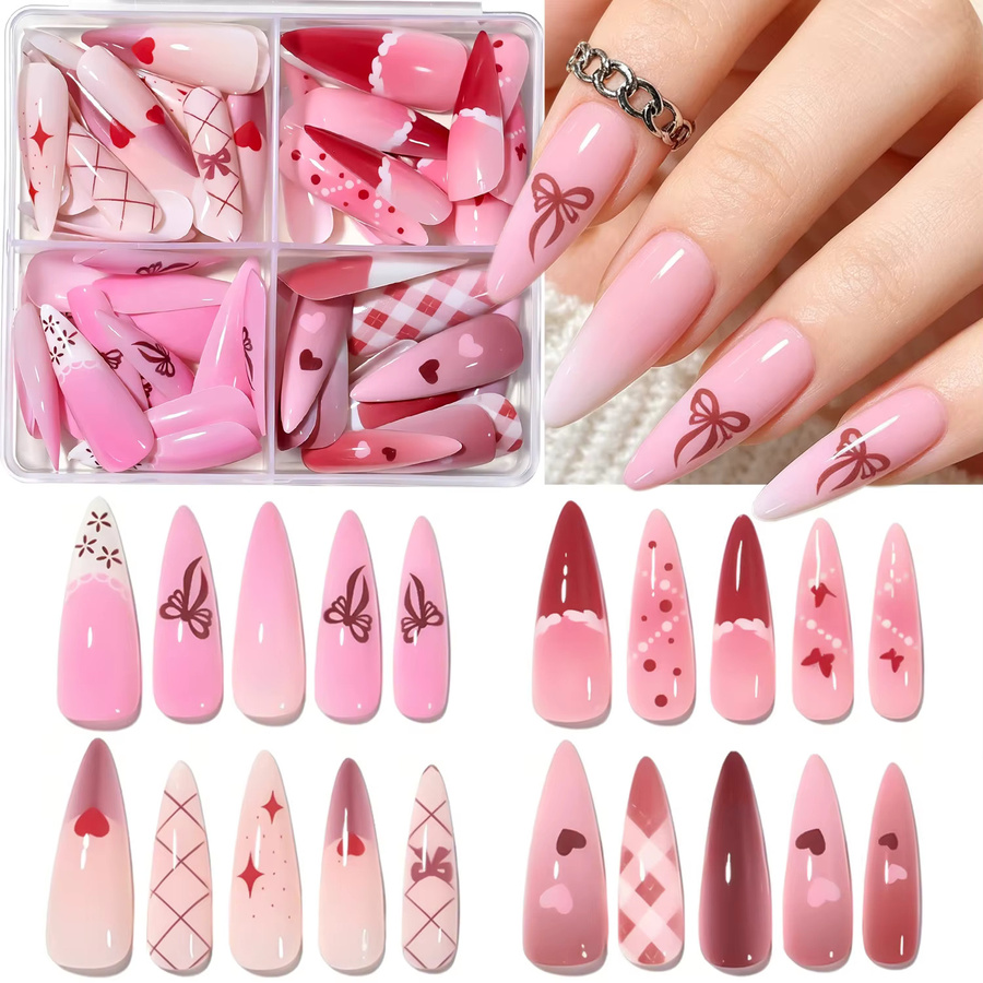 MAFANAILS Künstliche Nägel Stiletto, Rosa-Rot, Glänzend, 96 Stück - Bild 2
