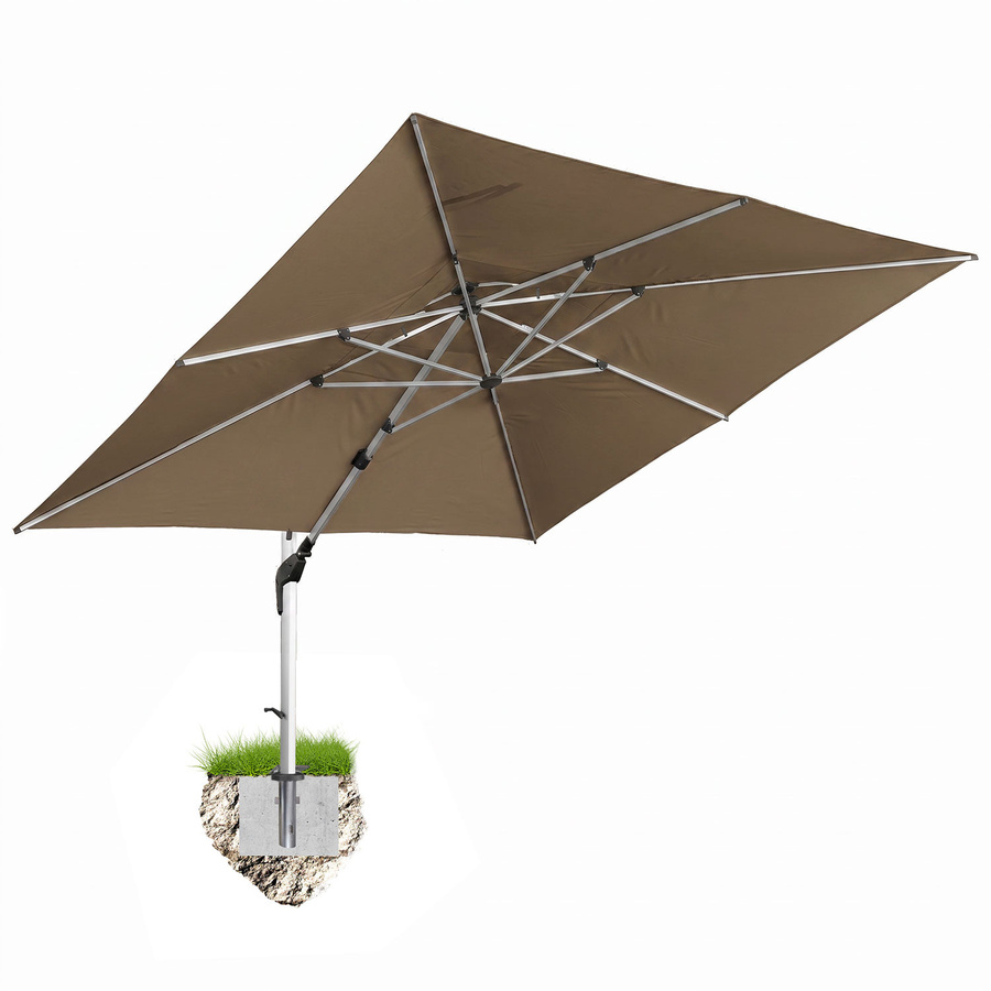 Anndora ALU Ampelschirm quadratisch Bronze mit Bodenanker, B/T: 400 x 400 cm - Bild 1